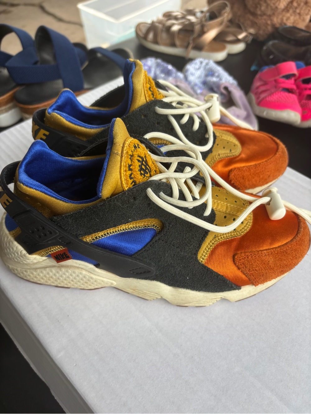 Nike Kids Colorblock Sneakers in Orange, Mustard, Black - Picture 2 of 5